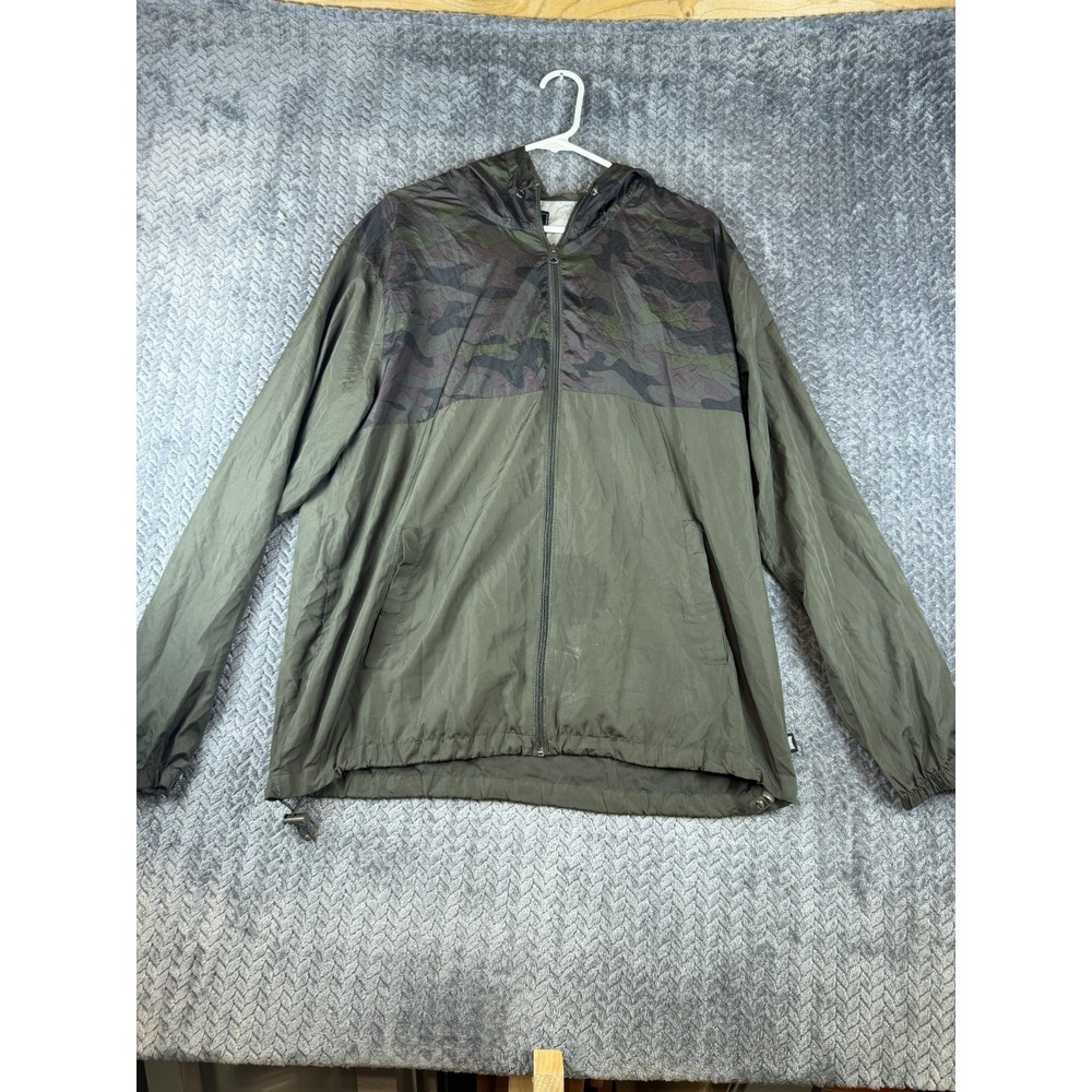 Beautiful Giant Windbreaker Jacket Men XL Olive Green Camouflage Hooded Full Zip